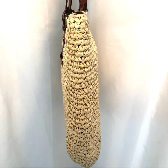 PATRICIA NASH Manarola Tote Purse Paper Rafia w/ Leather Trim - Picture 6 of 10